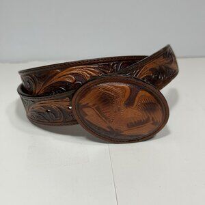 SILVER CREEK MEN AMERICAN EAGLE BUCKLE FLAG TOOLED LEATHER WESTERN BELT 50606